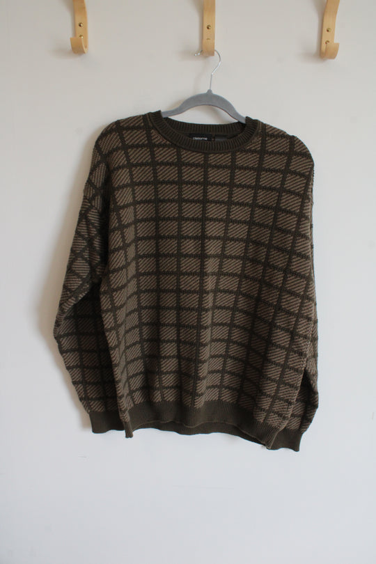 Claiborne Green Square Patterned Cotton Sweater | L
