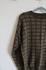 Claiborne Green Square Patterned Cotton Sweater | L