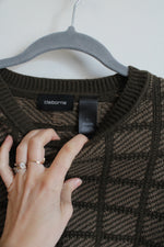 Claiborne Green Square Patterned Cotton Sweater | L