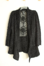 Lauren Michelle Black Open Front With Crocheted Back Panel Cardigan | L
