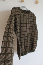 Claiborne Green Square Patterned Cotton Sweater | L