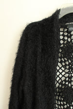 Lauren Michelle Black Open Front With Crocheted Back Panel Cardigan | L