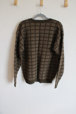 Claiborne Green Square Patterned Cotton Sweater | L