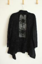 Lauren Michelle Black Open Front With Crocheted Back Panel Cardigan | L