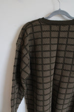 Claiborne Green Square Patterned Cotton Sweater | L
