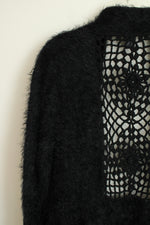 Lauren Michelle Black Open Front With Crocheted Back Panel Cardigan | L