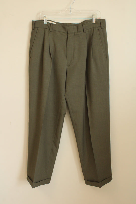 Perry Ellis Olive Green Pleated Dress Pants | 34
