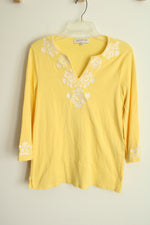Jones New York Yellow Embroidered V-Neck Tunic Top | S