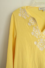 Jones New York Yellow Embroidered V-Neck Tunic Top | S