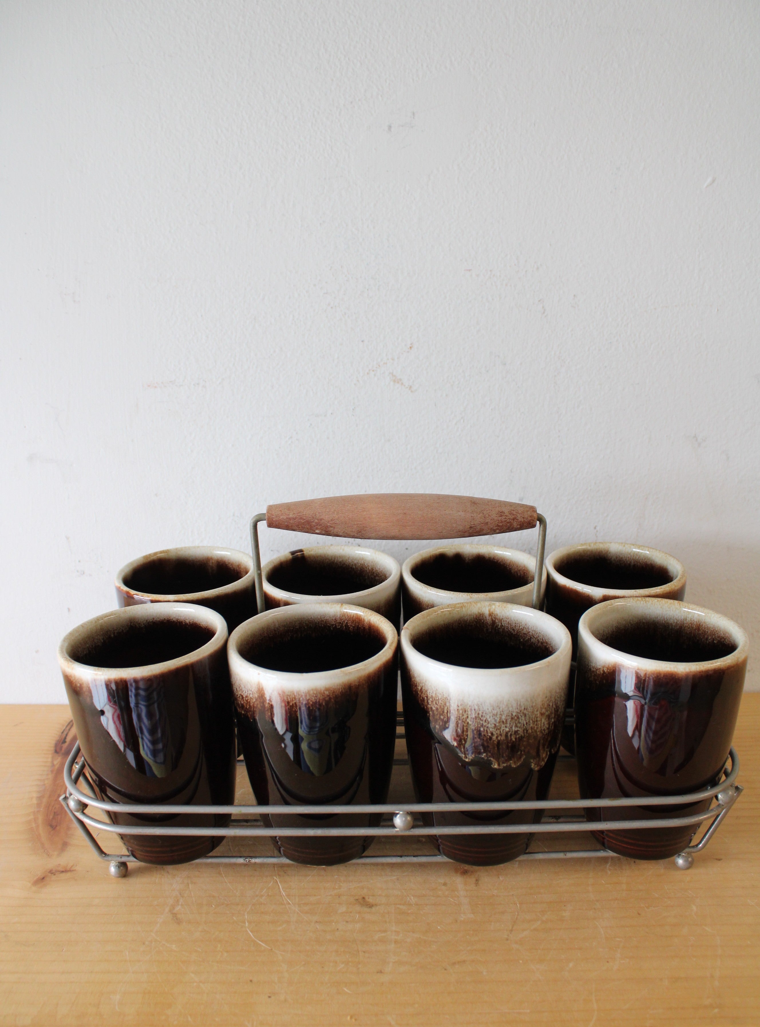 Vintage Brown Glazed Ceramic Cups | Set Of 8