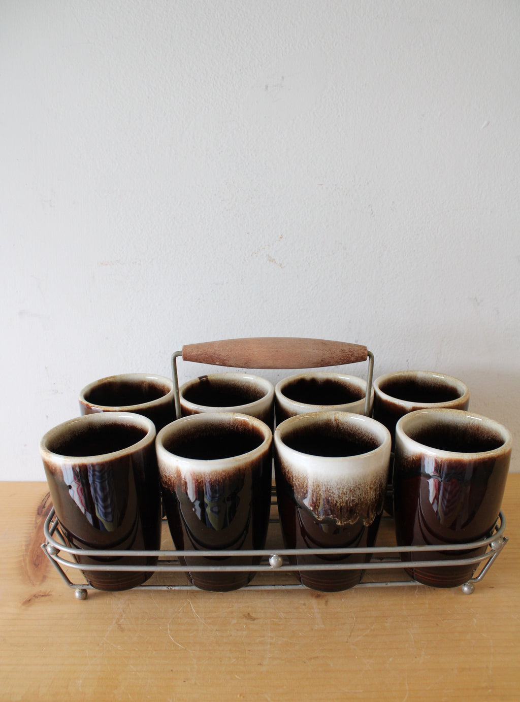 Vintage Brown Glazed Ceramic Cups | Set Of 8