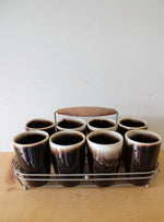 Vintage Brown Glazed Ceramic Cups | Set Of 8