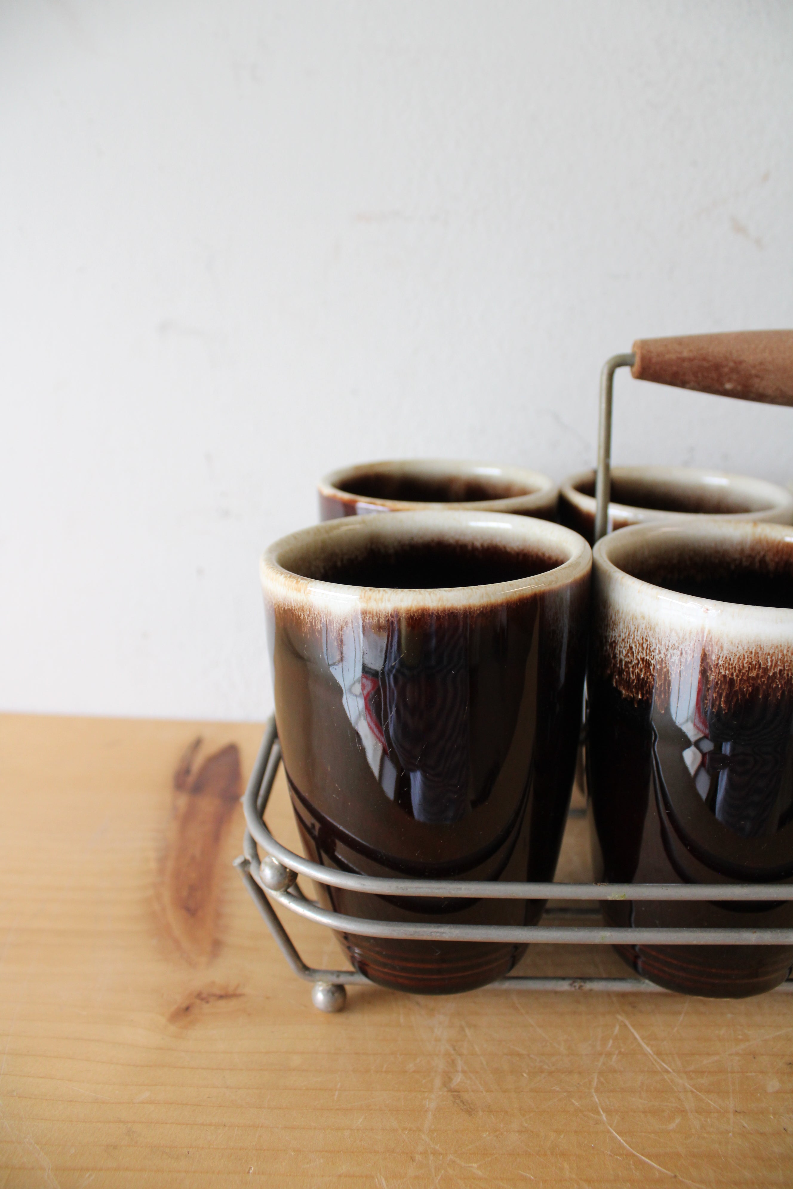 Vintage Brown Glazed Ceramic Cups | Set Of 8
