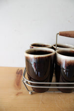 Vintage Brown Glazed Ceramic Cups | Set Of 8