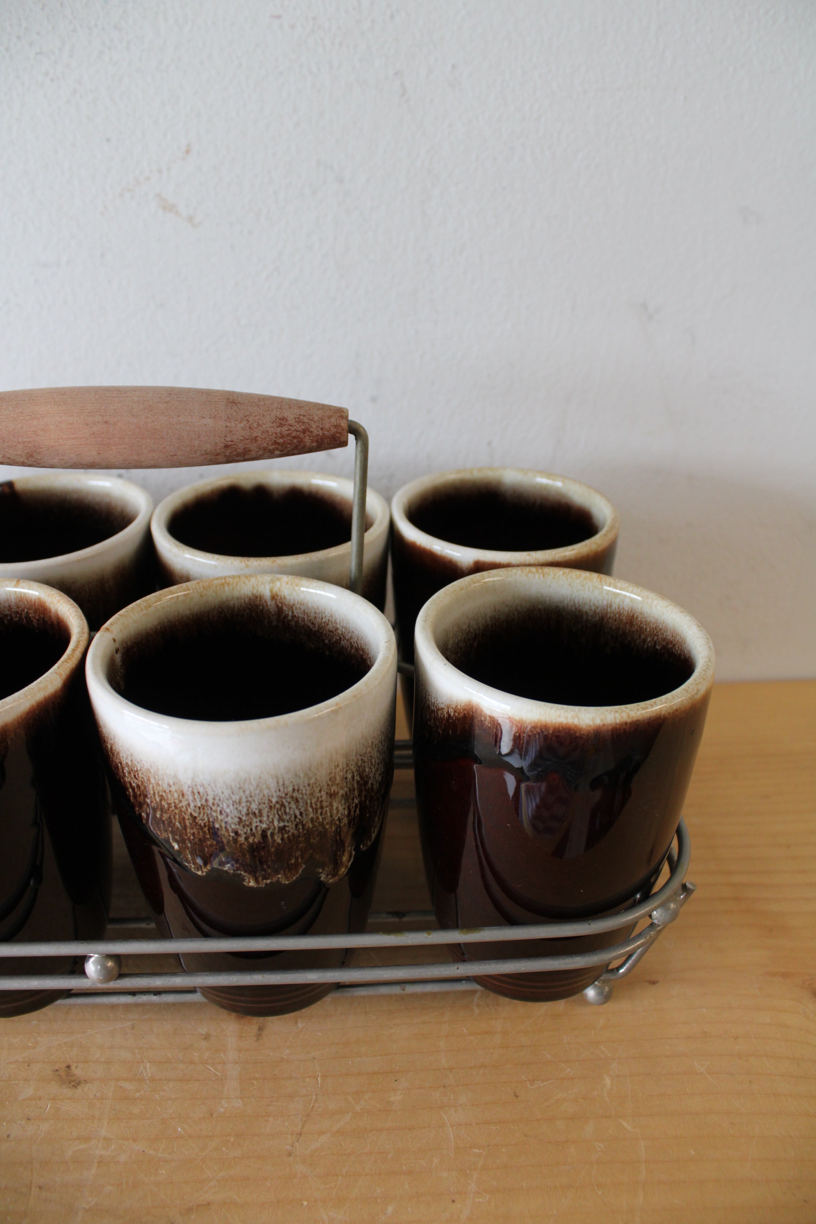 Vintage Brown Glazed Ceramic Cups | Set Of 8