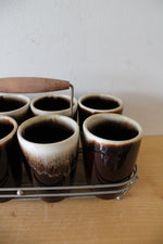 Vintage Brown Glazed Ceramic Cups | Set Of 8