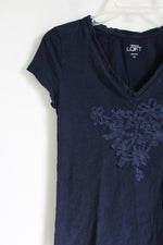Ann Taylor LOFT Dark Navy Blue Embroidered Tee | XS