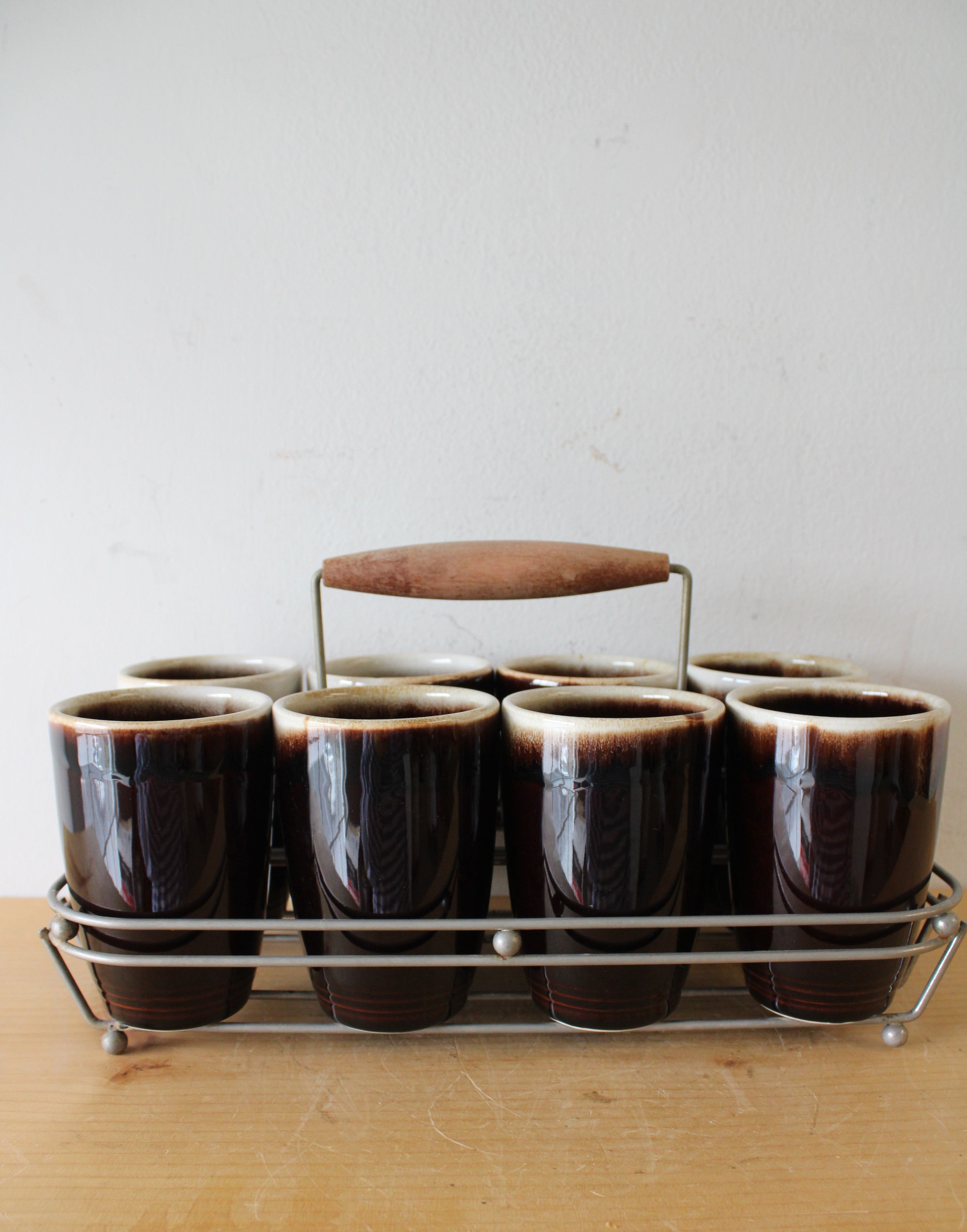 Vintage Brown Glazed Ceramic Cups | Set Of 8