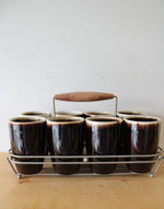 Vintage Brown Glazed Ceramic Cups | Set Of 8