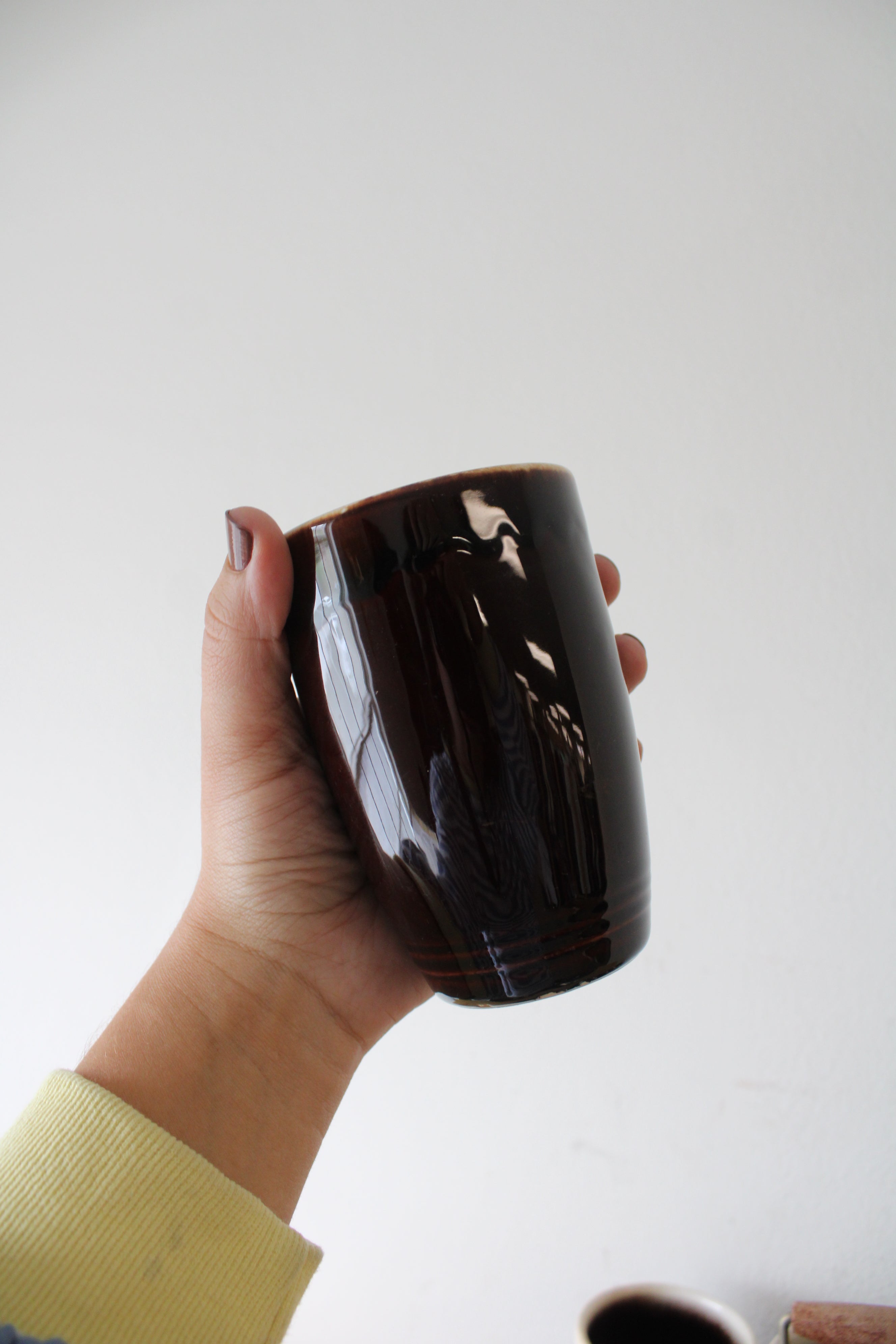 Vintage Brown Glazed Ceramic Cups | Set Of 8