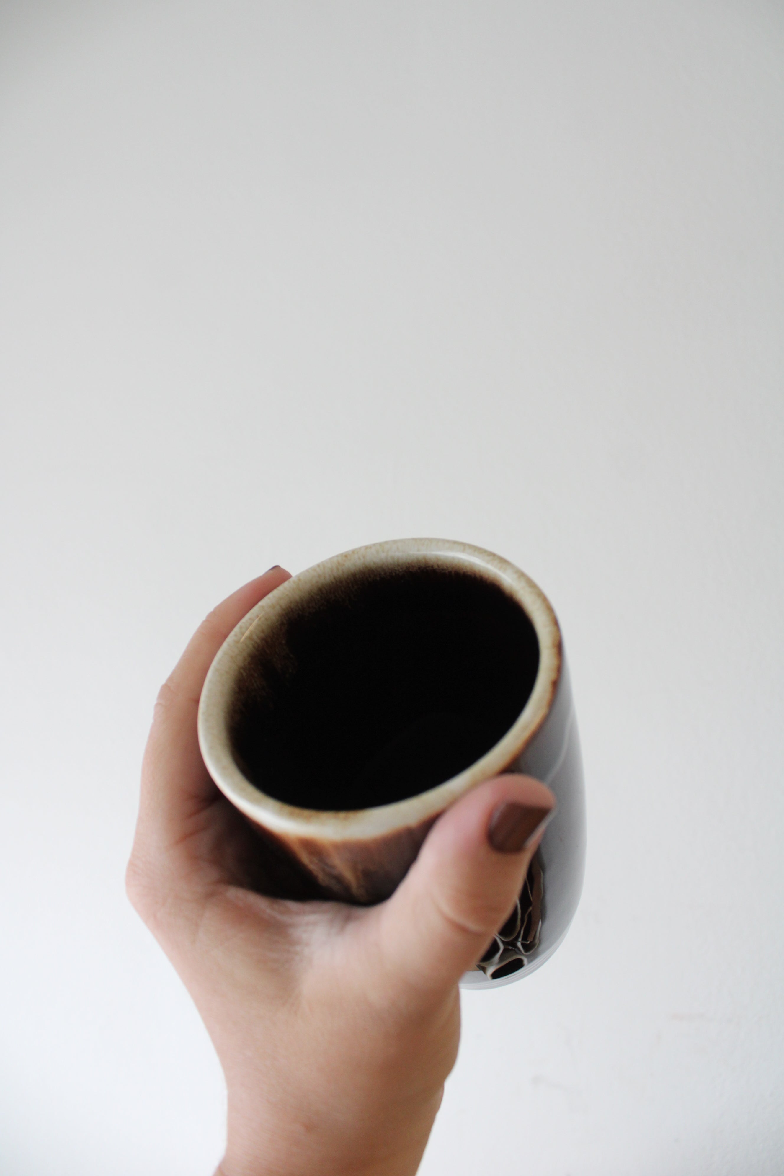 Vintage Brown Glazed Ceramic Cups | Set Of 8