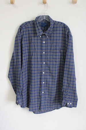 Towncraft Blue Plaid Button Down Shirt | XL