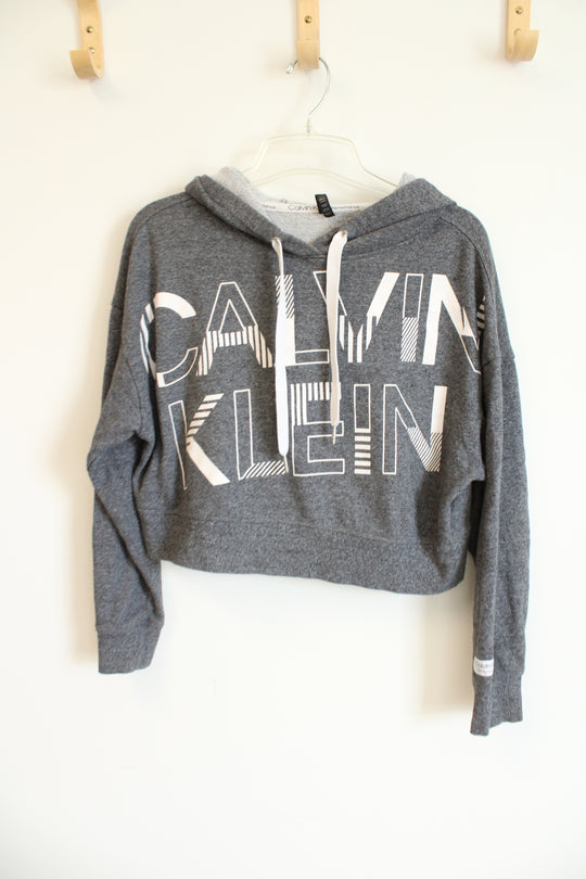 Calvin Klein Gray Performance Cropped Hoodie | S