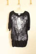 NEW Fashion Bug Black Silver Tunic Shirt | XL