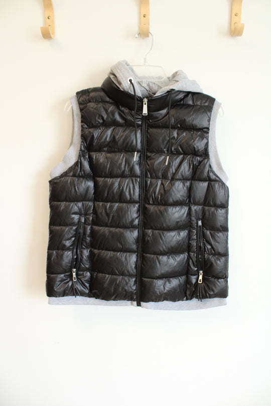 Calvin Klein Performance Quilted Shiny Black With Gray Hoodie Vest | L