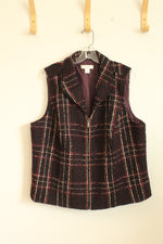 CJ Banks Black & Red Textured Boucle Plaid Zip up Vest | 1XL