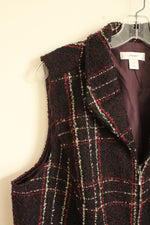 CJ Banks Black & Red Textured Boucle Plaid Zip up Vest | 1XL