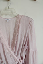 Express Light Pink Sheer Wrap Lace Edged Top | L