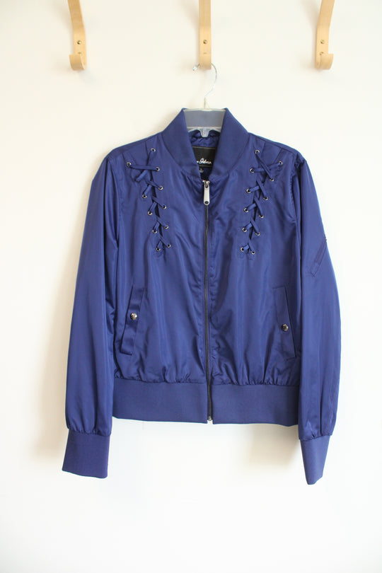 Sam Edelman Cadet Blue Lace-up Bomber Jacket | L