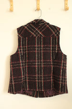 CJ Banks Black & Red Textured Boucle Plaid Zip up Vest | 1XL
