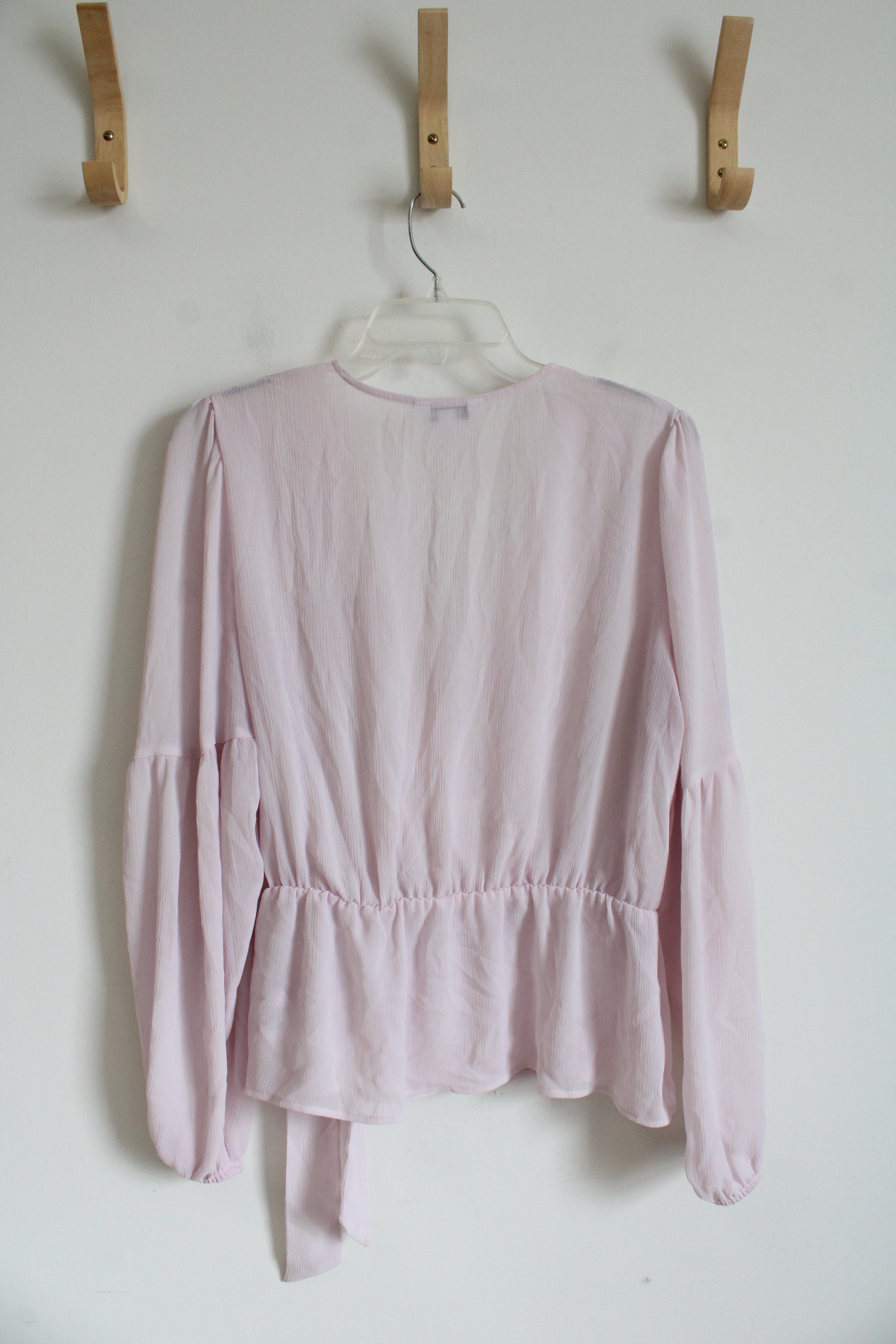 Express Light Pink Sheer Wrap Lace Edged Top | L