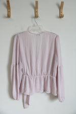 Express Light Pink Sheer Wrap Lace Edged Top | L