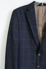 Haggar Classic Fit Blue Brown Plaid Blazer | 40 Long