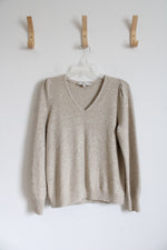 LOFT Tan & Gold Sequined Sweater | M