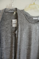 NEW Susan Graver Two Piece Metallic Silver Foil Print Tank & Cardigan | M