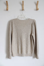 LOFT Tan & Gold Sequined Sweater | M