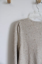 LOFT Tan & Gold Sequined Sweater | M