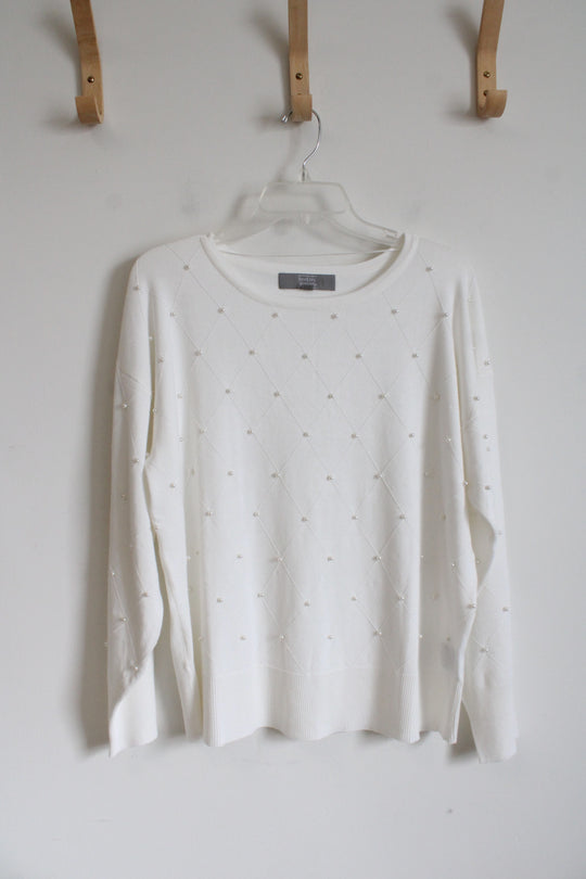 Berkley Jensen White Argyle Pearl Sweater | L