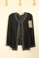 NEW Laurence Kazar New York Black Beaded Cardigan with Clasp | M