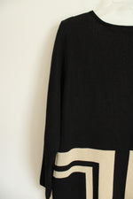 Nina Leonard Black and Tan Geometric Patterned Knit Dress | L