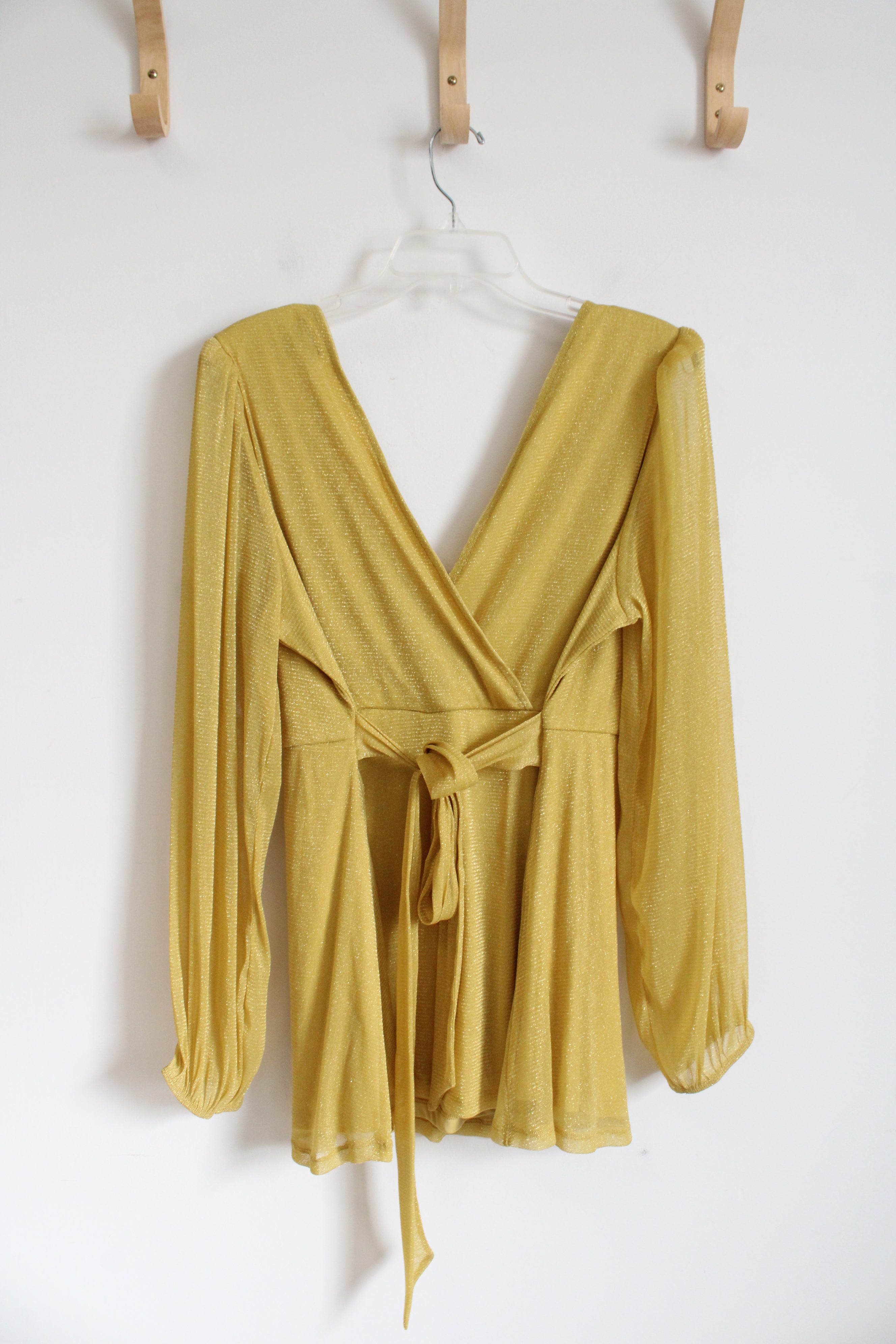 Torrid Gold Glitter Long Sleeved Peplum Top | 2 (L)