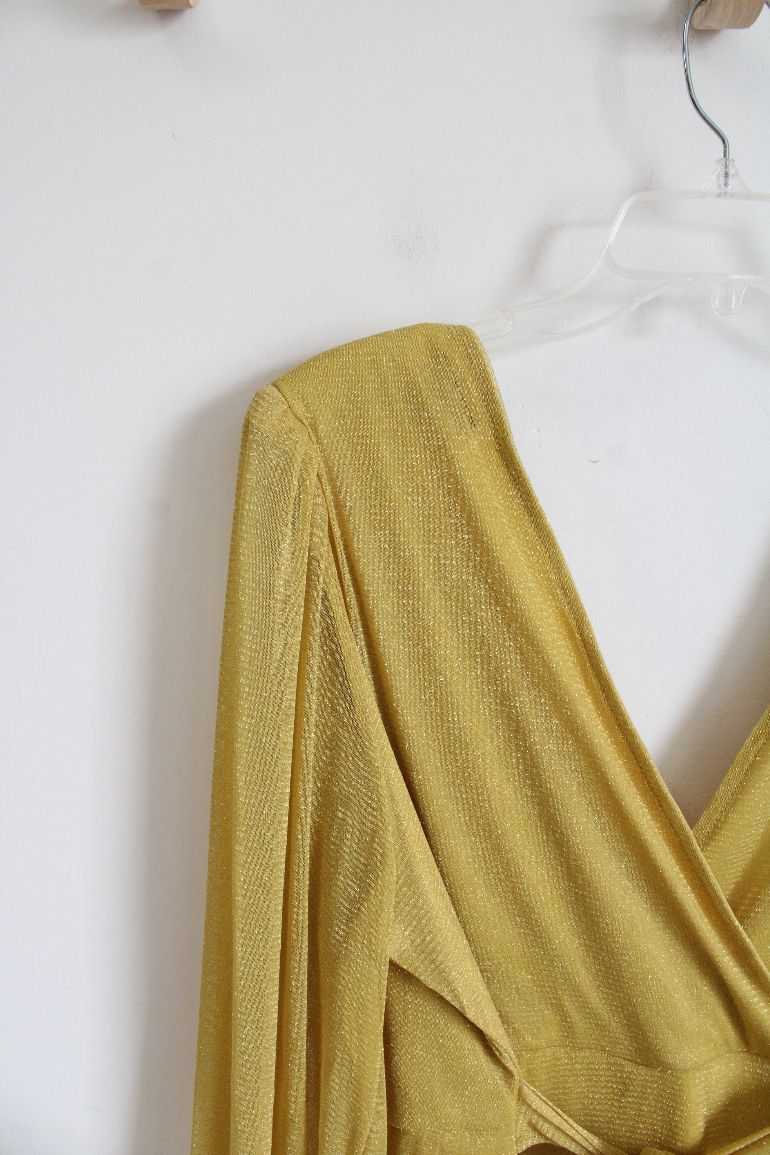 Torrid Gold Glitter Long Sleeved Peplum Top | 2 (L)