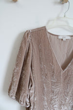 LOFT Taupe Crushed Velvet V-Neck Top | XL