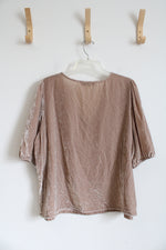 LOFT Taupe Crushed Velvet V-Neck Top | XL