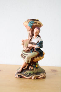 Arcadia Girl Playing Harp Candle Holder