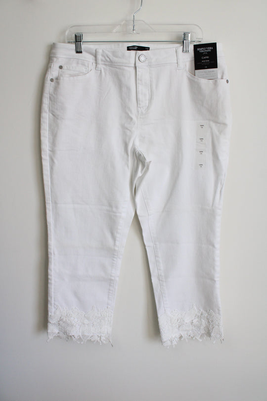 NEW Simply Vera Wang Denim Mid Rise White Capris | 14